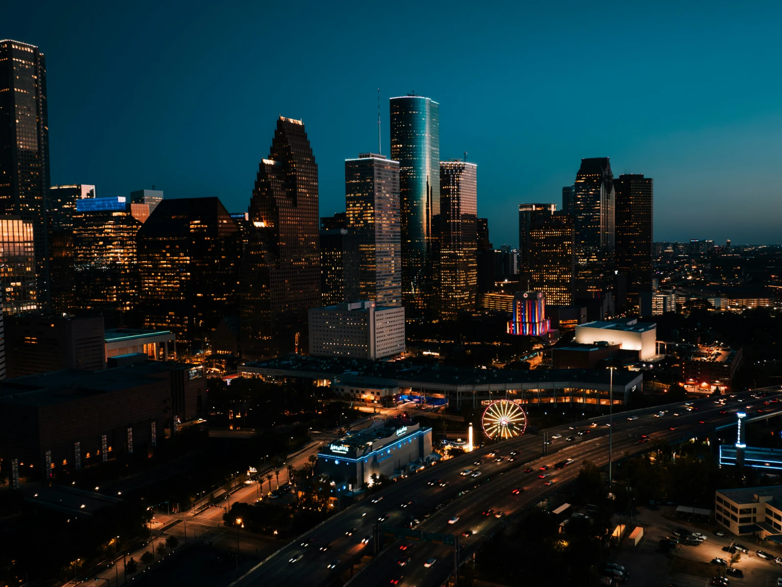Downtown Houston skyline at dusk