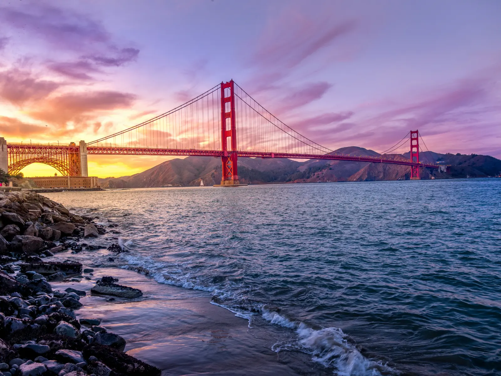 Golden Gate Bridge in San Francisco at sunset